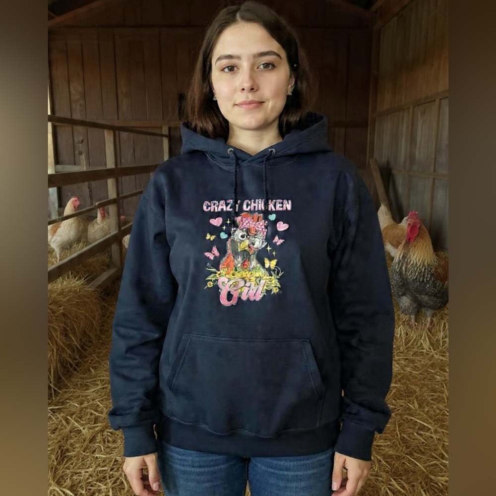 Crazy Chicken Girl Graphic Sweatshirt - Navy